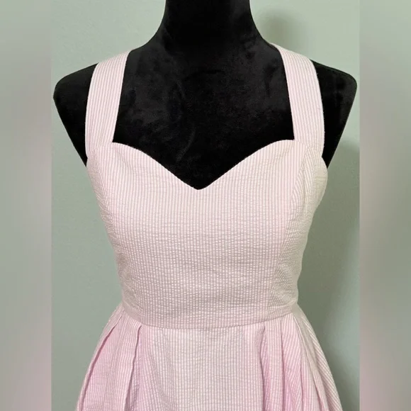 LAUREN JAMES Seersucker Livingston Crossback Back Bow Mini Dress - Small - Picture 2 of 9